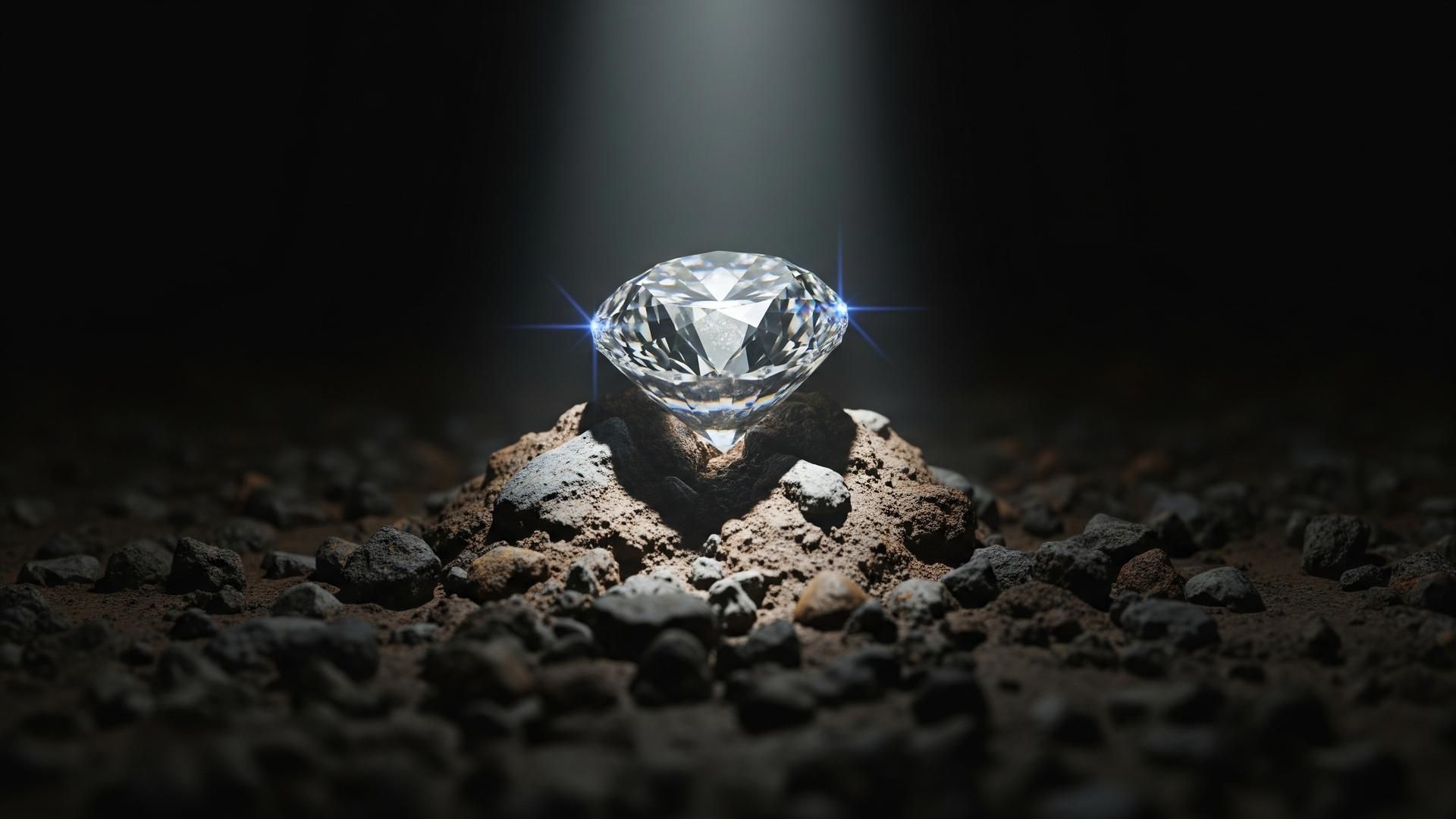 Raw diamond crystal emerging from dark rock — soul awareness through parental alienation